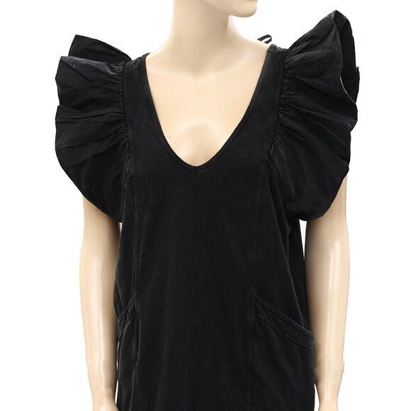 Daily Practice by Anthropologie Flutter-Sleeve Tee Dress Cotton Black S 274161 - Picture 6 of 10